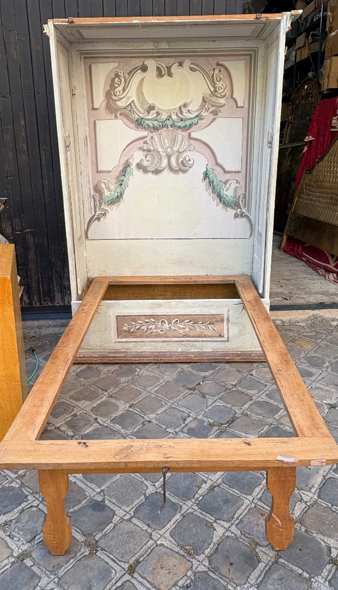 18th Century Italian Folding Single Bed Becoming A Tempera-painted Wardrobe -photo-3