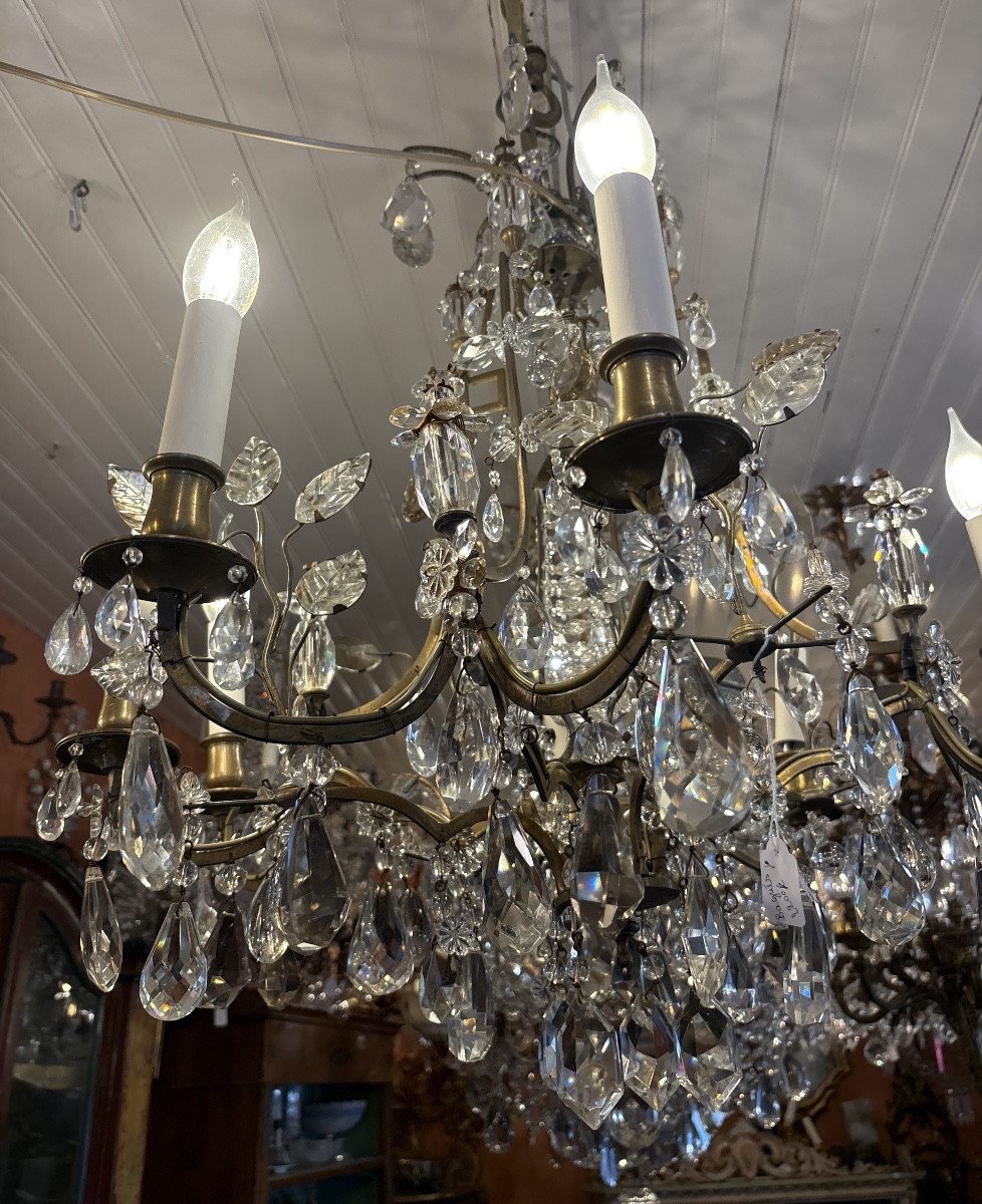 Bronze And Crystal Chandelier From Bagues, 1930s/40s-photo-2