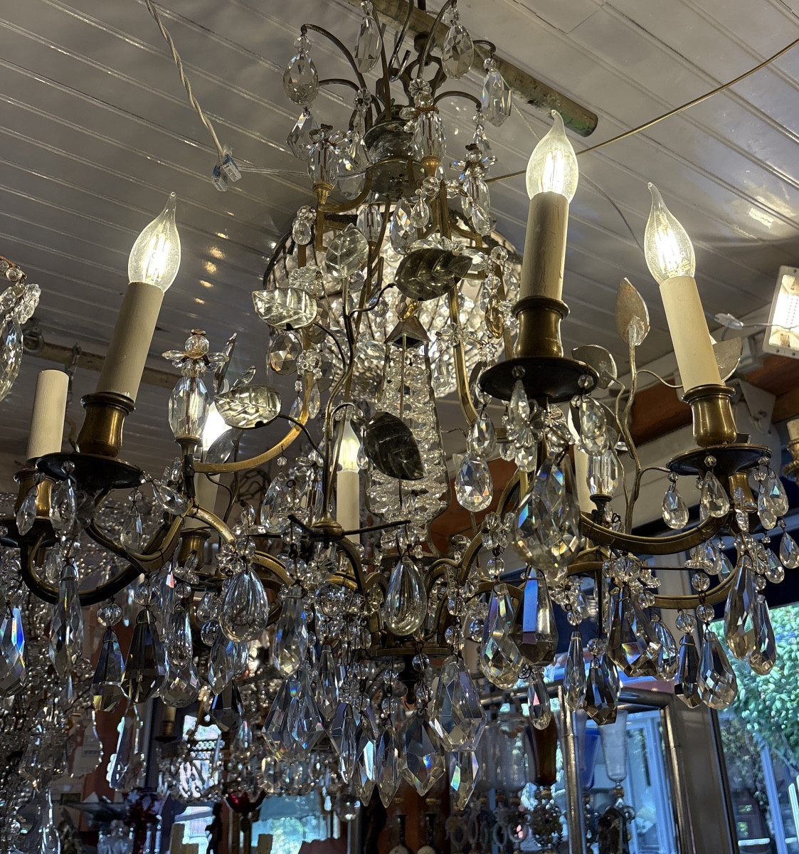Bronze And Crystal Chandelier From Bagues, 1930s/40s-photo-3