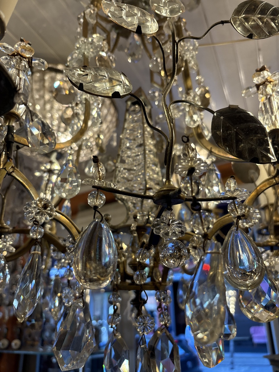Bronze And Crystal Chandelier From Bagues, 1930s/40s-photo-4