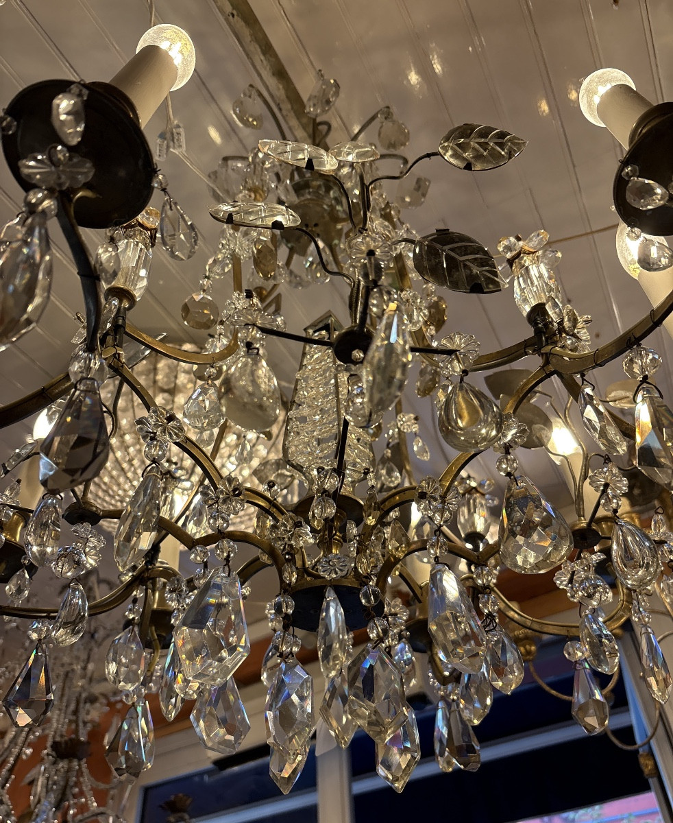 Bronze And Crystal Chandelier From Bagues, 1930s/40s-photo-1