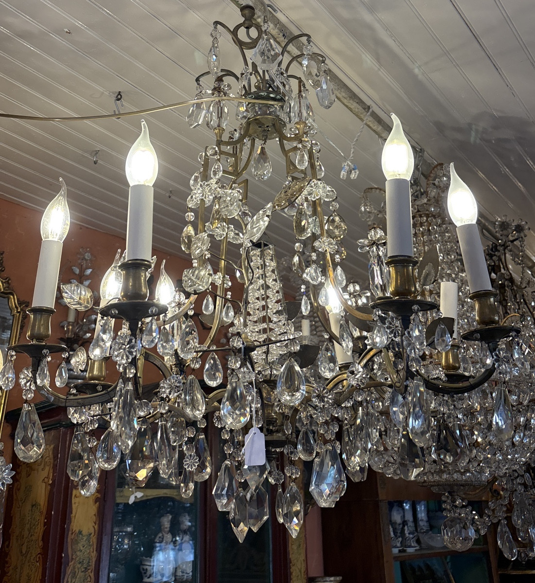 Bronze And Crystal Chandelier From Bagues, 1930s/40s
