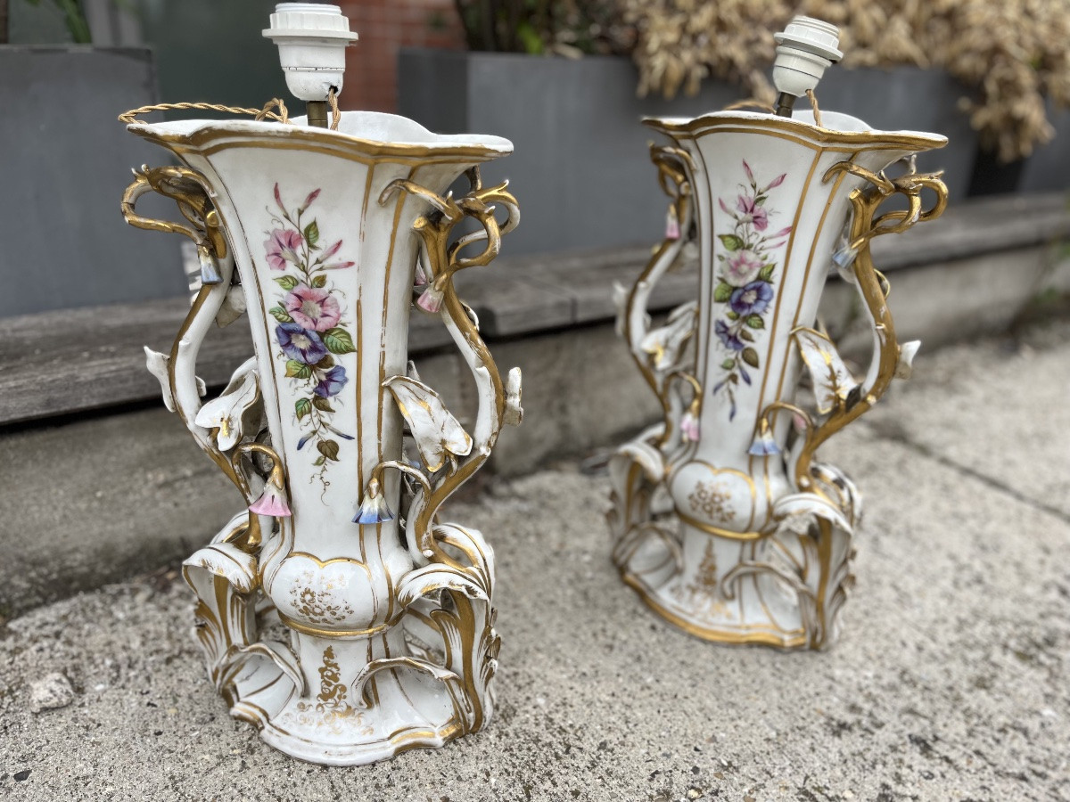 Pair Of Porcelain Vase Lamps, 19th Century-photo-2