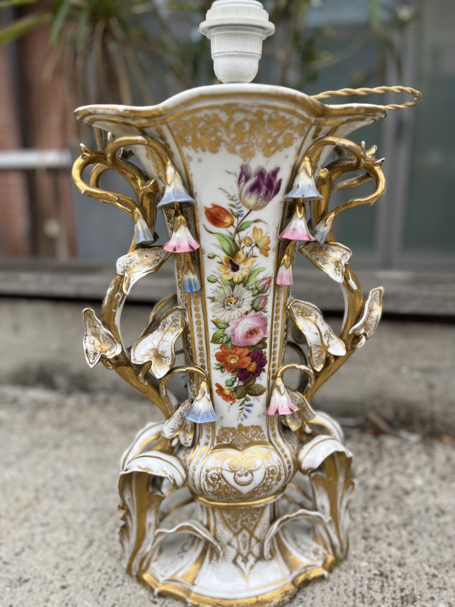 Pair Of Porcelain Vase Lamps, 19th Century-photo-4