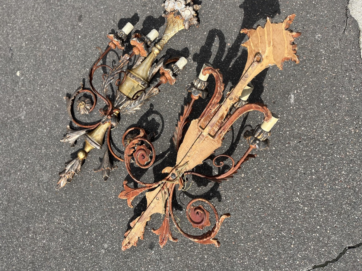 Paire d’appliques murales en bois sculpté,Italie, début XXe siècle-photo-3