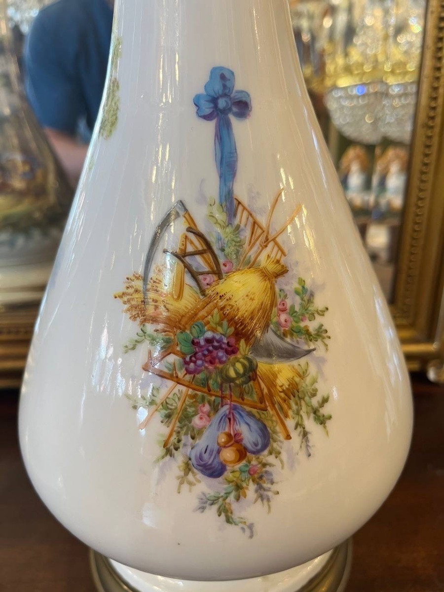Paire de lampes à huile en porcelaine, époque Napoléon III, XIXe siècle-photo-1