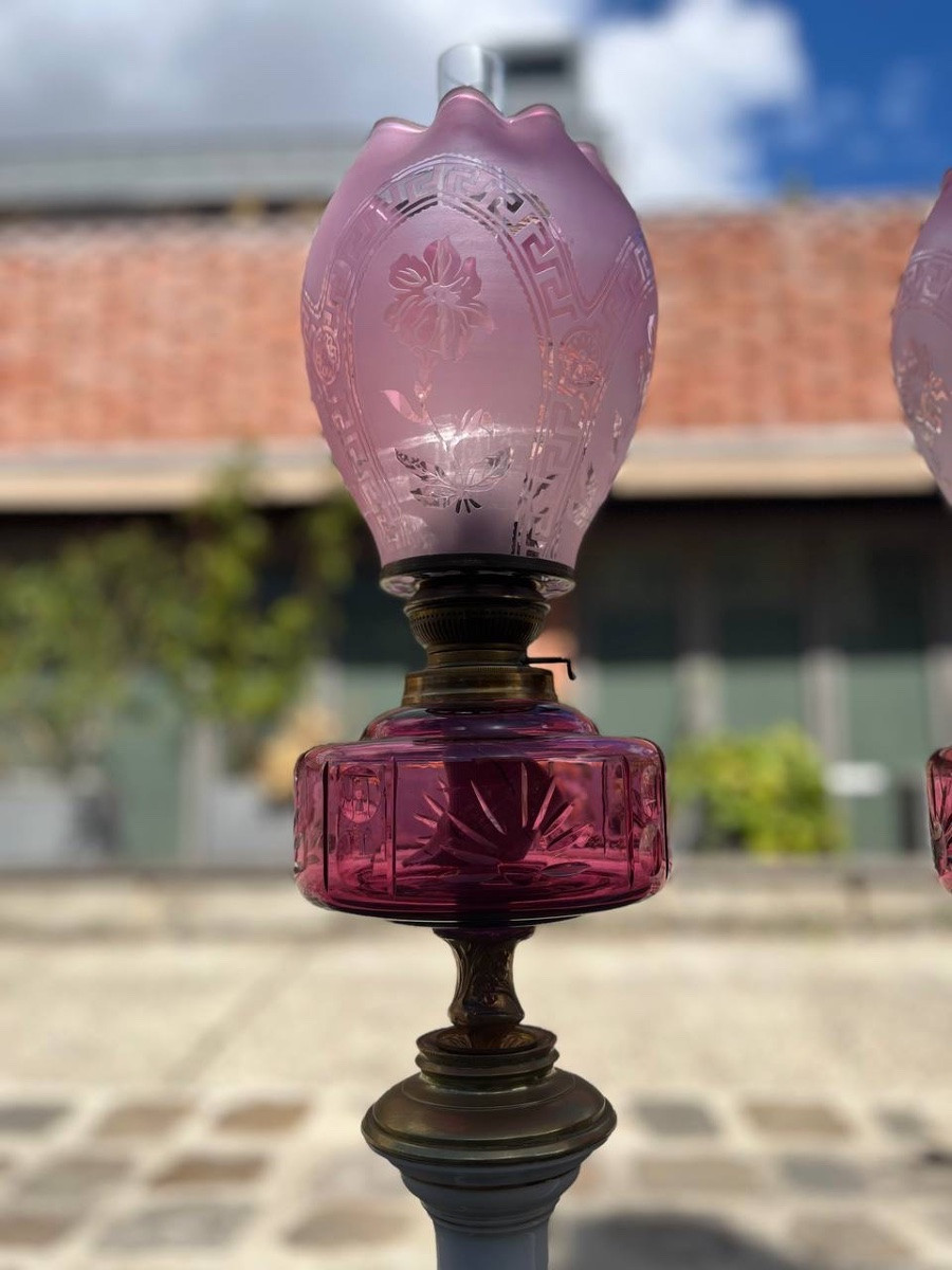 Paire de lampes à huile en porcelaine, époque Napoléon III, XIXe siècle-photo-6