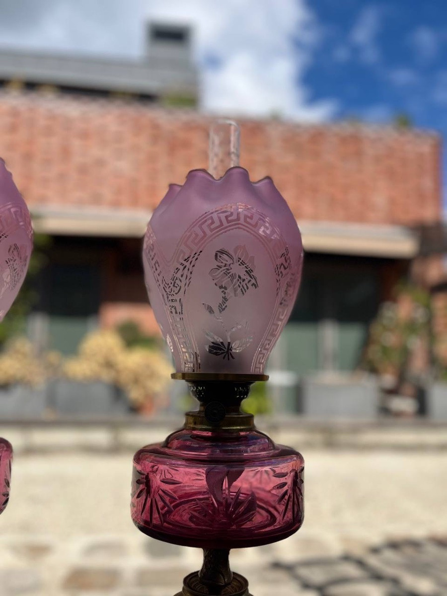 Paire de lampes à huile en porcelaine, époque Napoléon III, XIXe siècle-photo-7