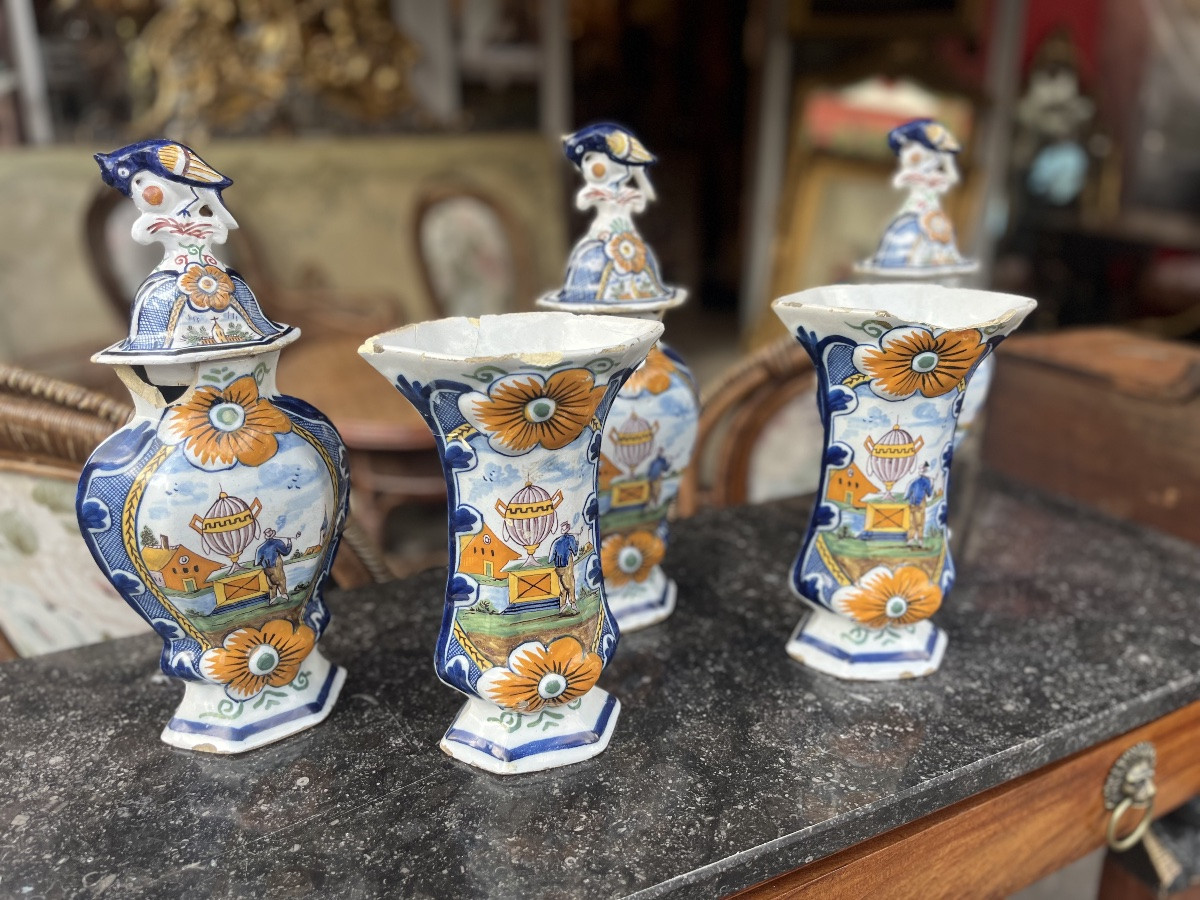 Garniture en faïence de Delft polychrome, XVIIIe siècle-photo-3