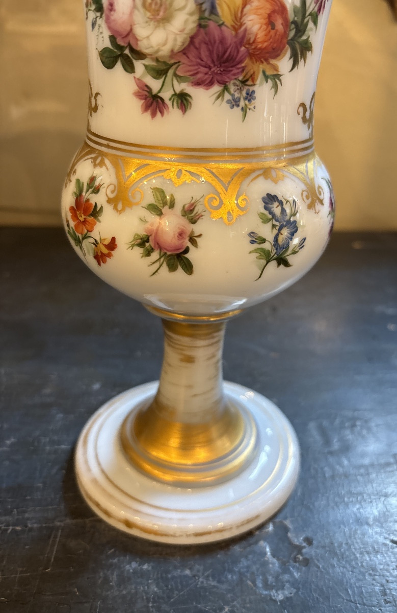 A 19th Century Opaline Vase With Painted Decoration Of Bouquets Of Flowers -photo-1
