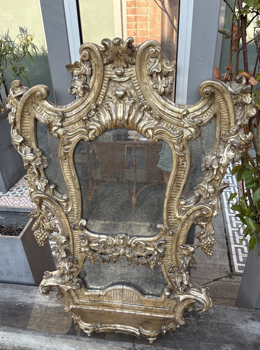 Antique Altar Front Mirror With Silvered Wood, Naples, 18th Century -photo-2