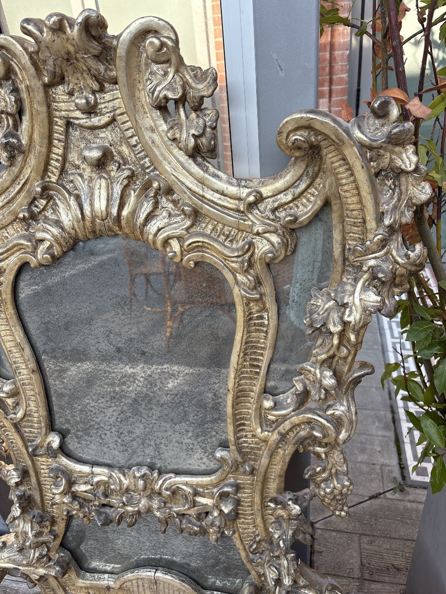 Antique Altar Front Mirror With Silvered Wood, Naples, 18th Century -photo-3