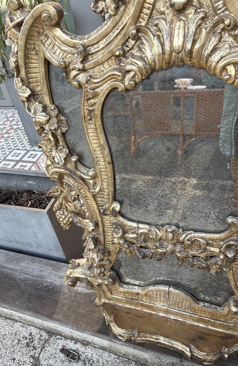 Antique Altar Front Mirror With Silvered Wood, Naples, 18th Century -photo-4
