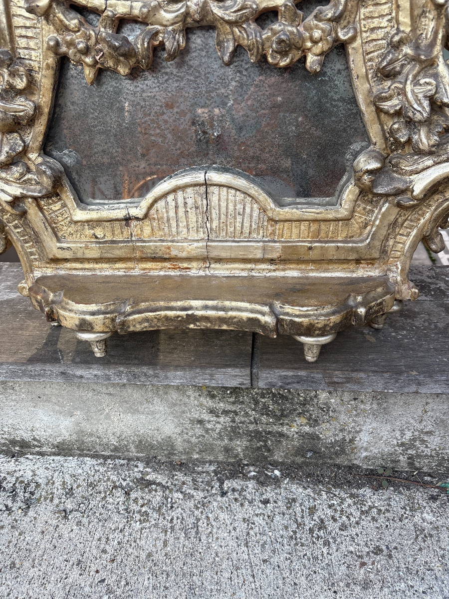 Antique Altar Front Mirror With Silvered Wood, Naples, 18th Century -photo-1