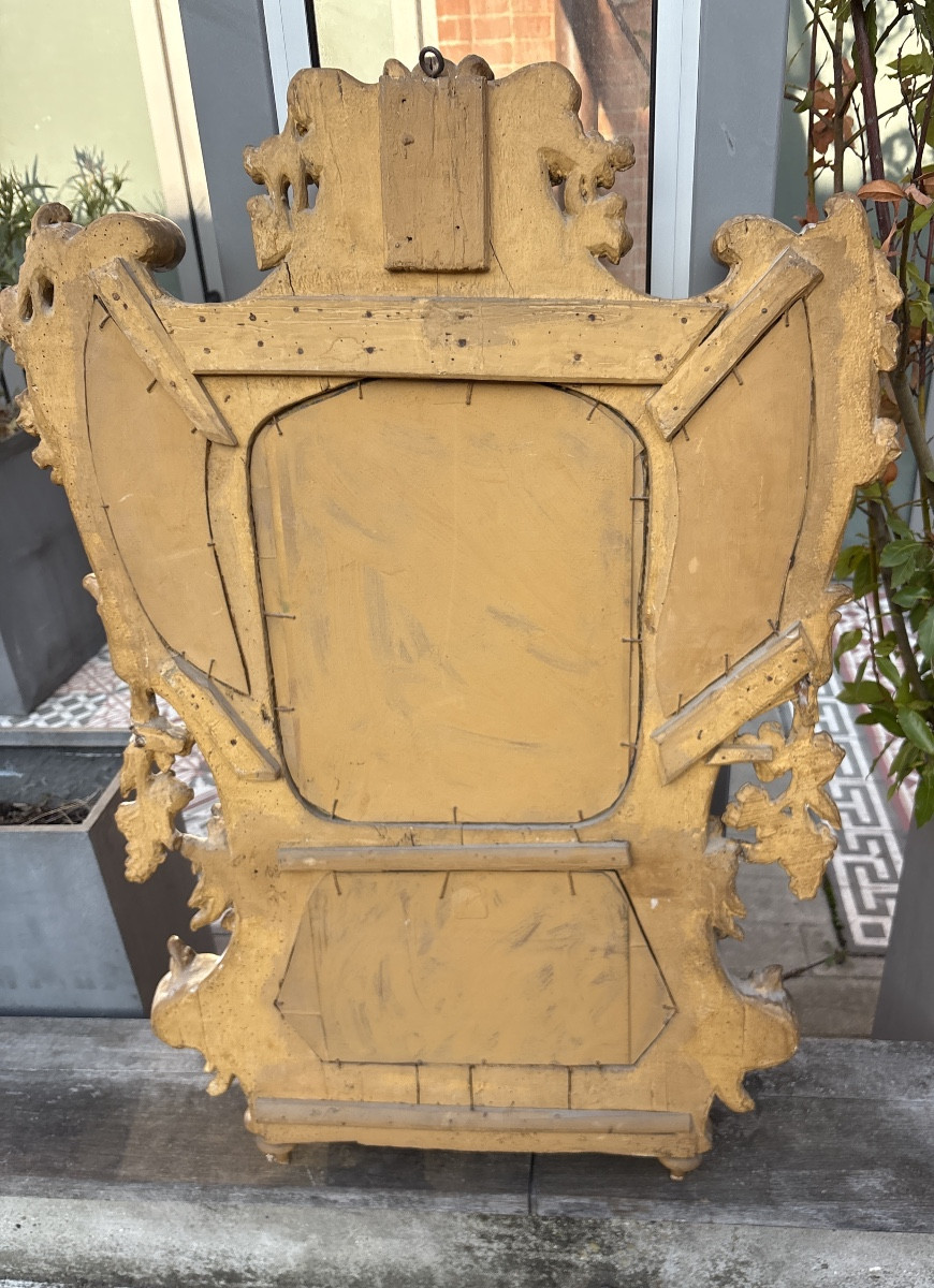 Antique Altar Front Mirror With Silvered Wood, Naples, 18th Century -photo-2