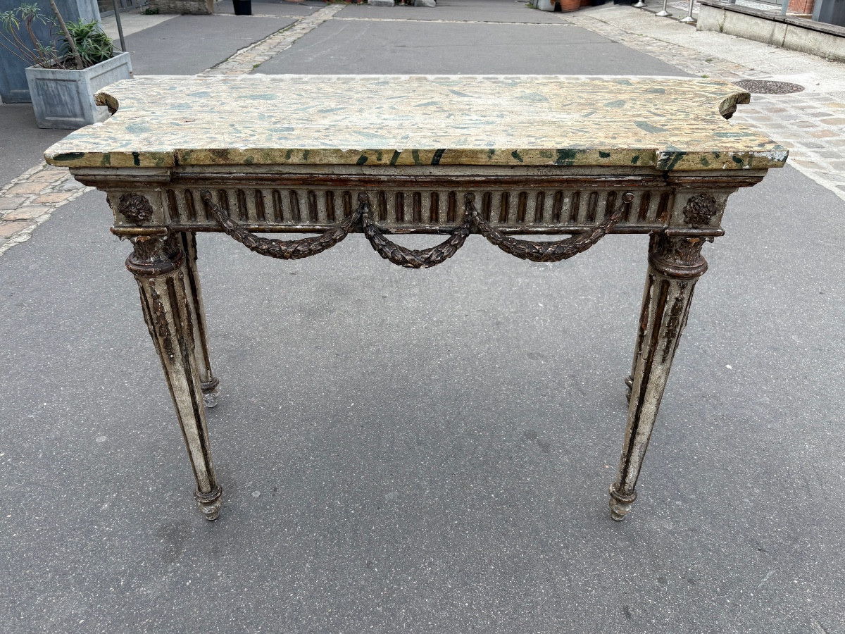Console d’époque  Louis XVI dessus bois faux marbre Italie -photo-2