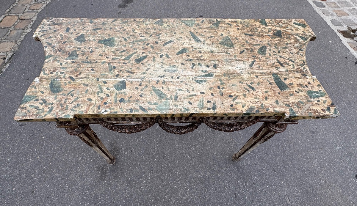 Console d’époque  Louis XVI dessus bois faux marbre Italie -photo-3