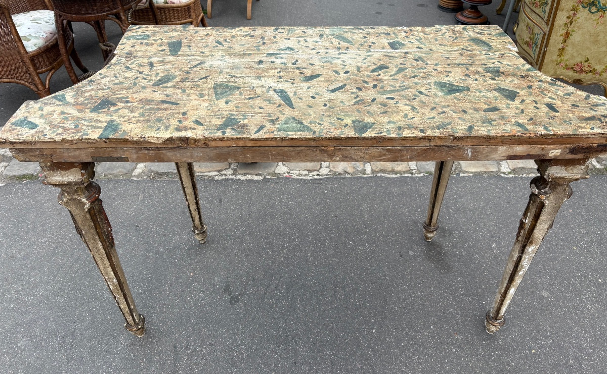 Console d’époque  Louis XVI dessus bois faux marbre Italie -photo-4