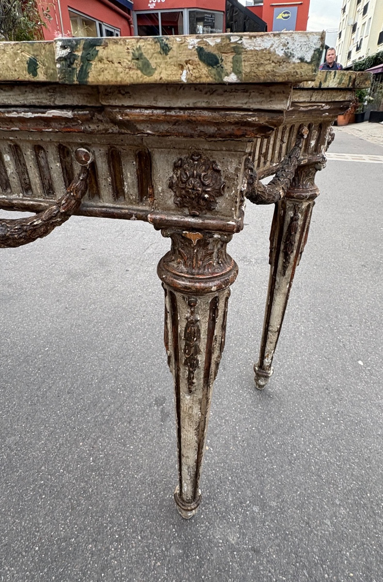Console d’époque  Louis XVI dessus bois faux marbre Italie -photo-1