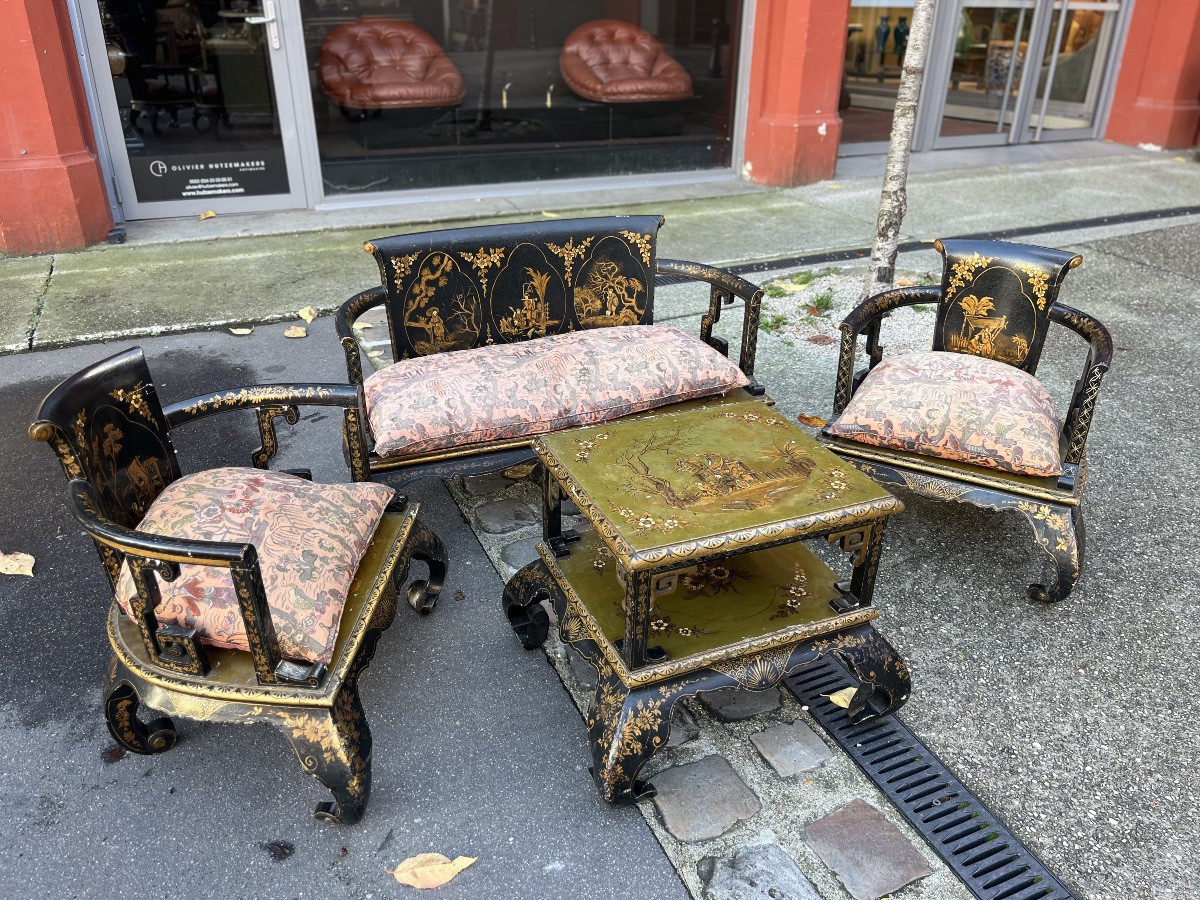 Salon laqué, début du XXe siècle, Décor de laque chinoise, travail vénitien-photo-2