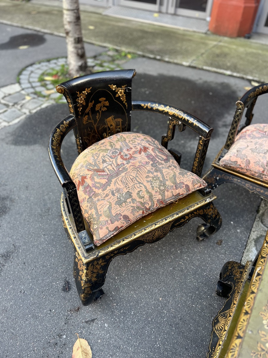 Salon laqué, début du XXe siècle, Décor de laque chinoise, travail vénitien-photo-1