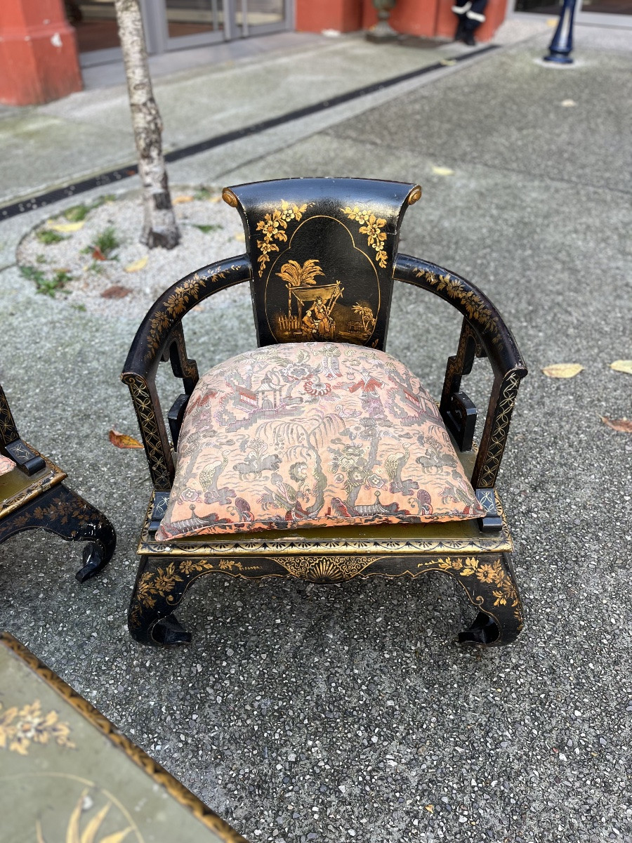 Salon laqué, début du XXe siècle, Décor de laque chinoise, travail vénitien-photo-2