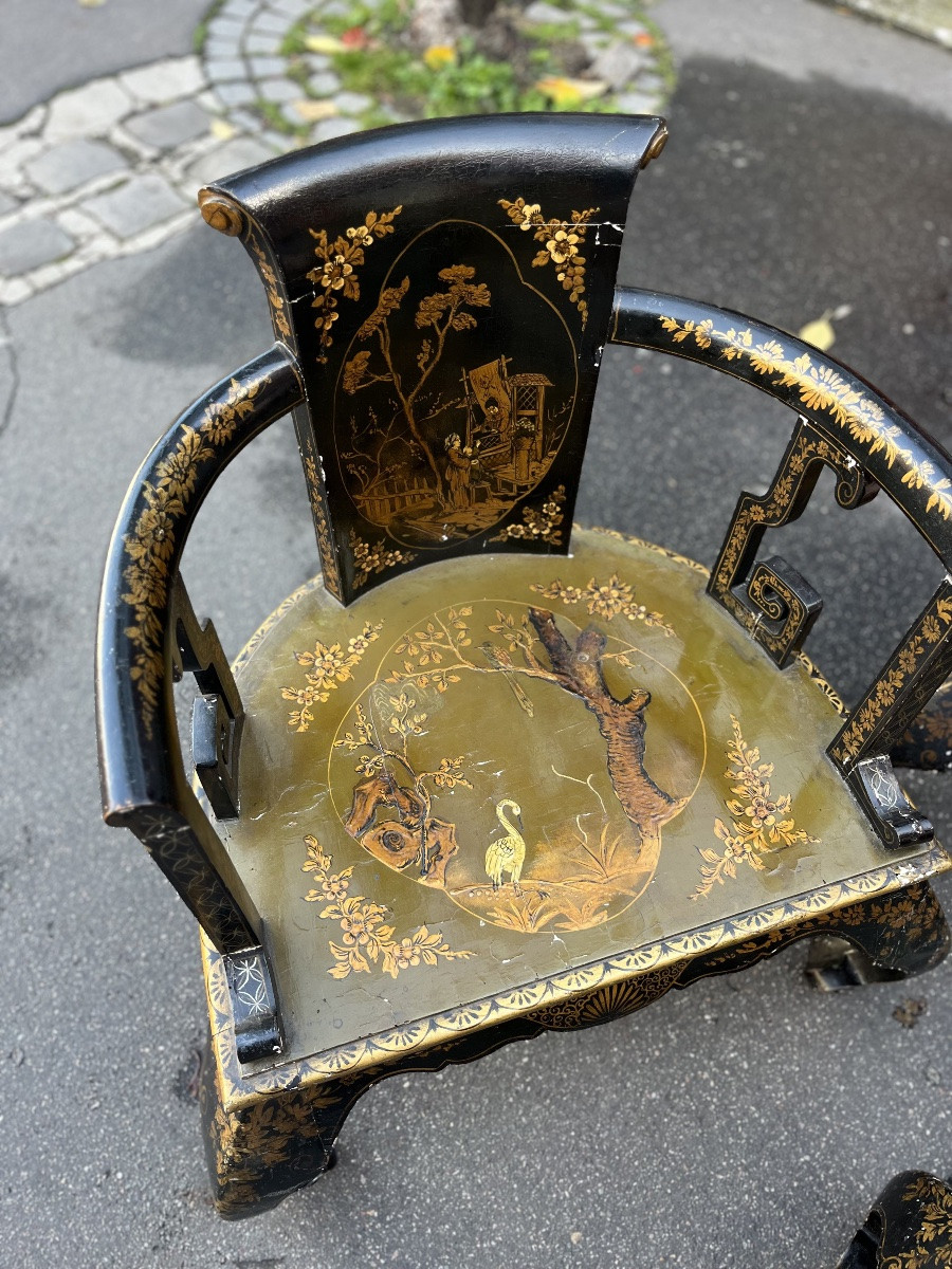 Salon laqué, début du XXe siècle, Décor de laque chinoise, travail vénitien-photo-3