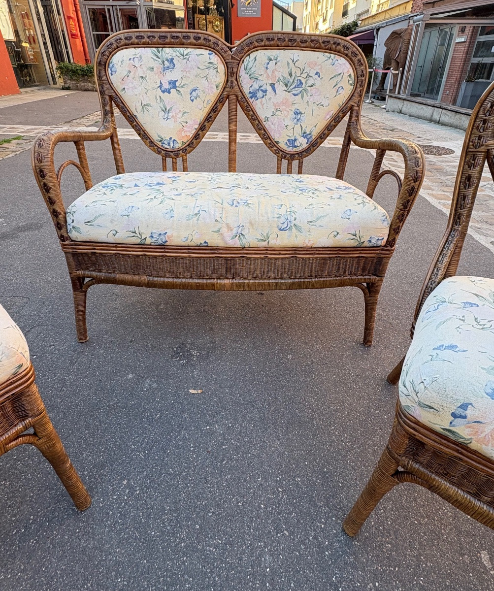 Three-piece Rattan Living Room Set, Late 19th Century, Italy -photo-2