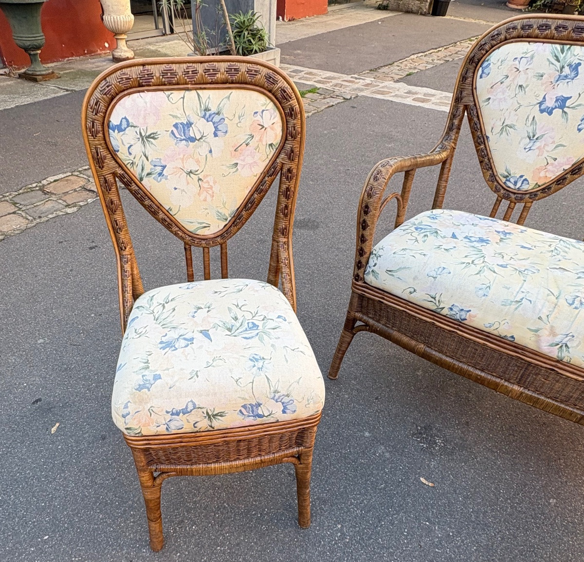 Three-piece Rattan Living Room Set, Late 19th Century, Italy -photo-3
