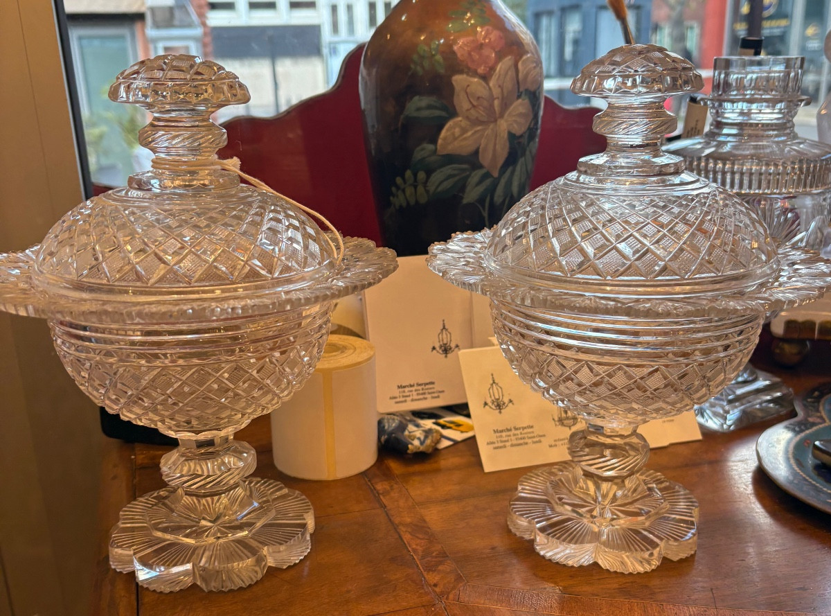 Pair Of 19th Century Cut Crystal Bonbonnières -photo-3