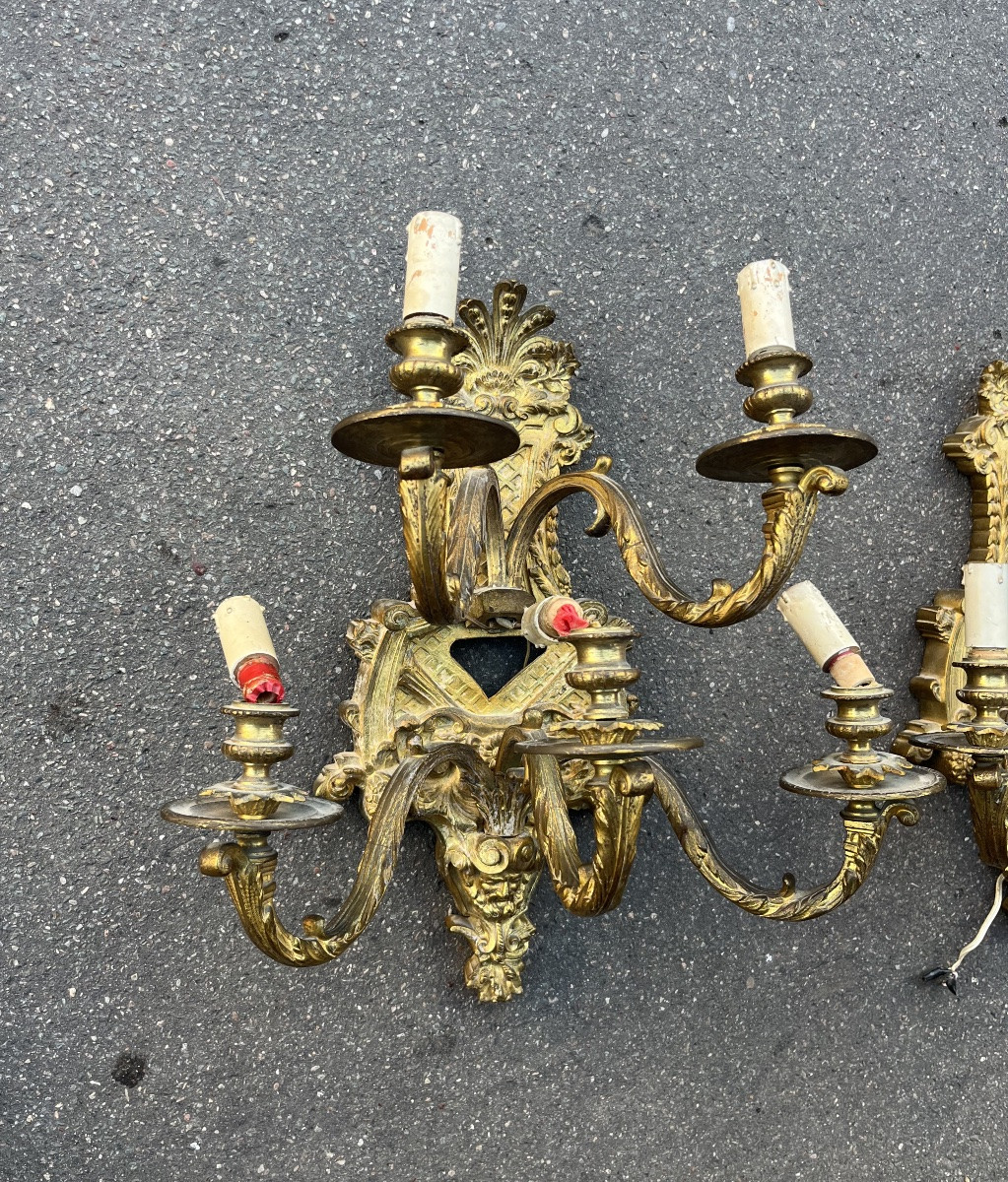 Pair Of Bronze Wall Sconces, Regency Style, 19th Century, France-photo-2