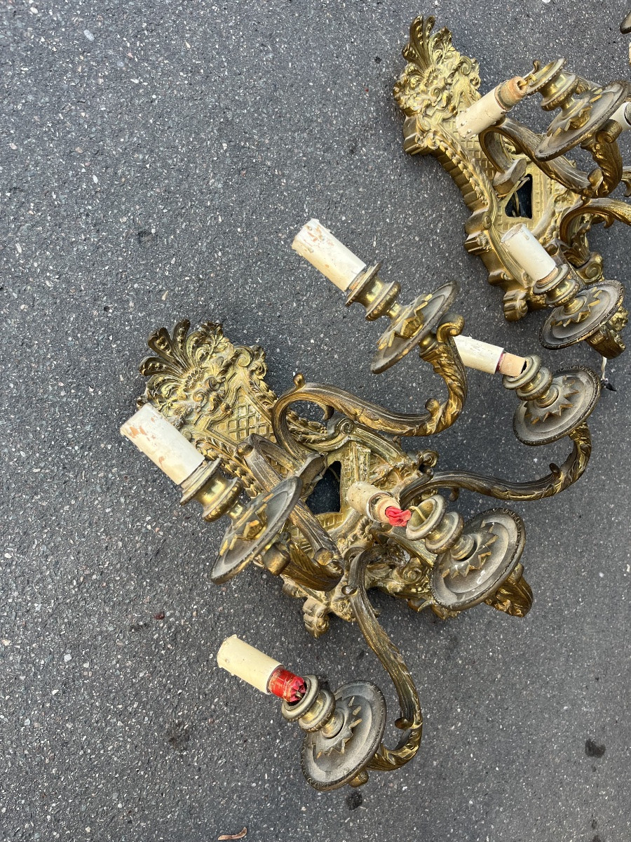 Pair Of Bronze Wall Sconces, Regency Style, 19th Century, France-photo-4