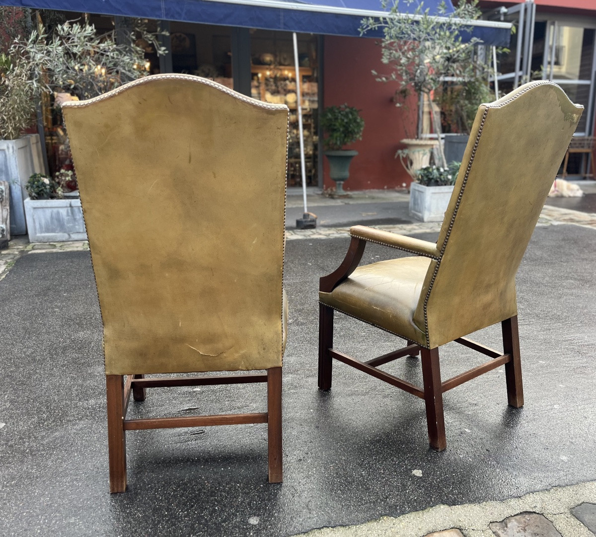 Pair Of English Armchairs, Late 19th Century. Mahogany And Studded Leather.-photo-4