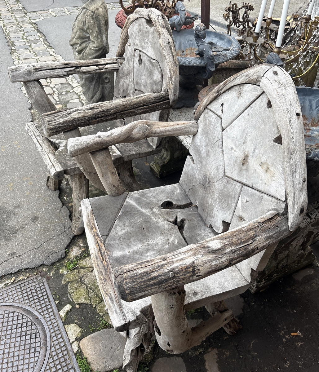Pair Of 20th-century Driftwood Teak Armchairs -photo-3