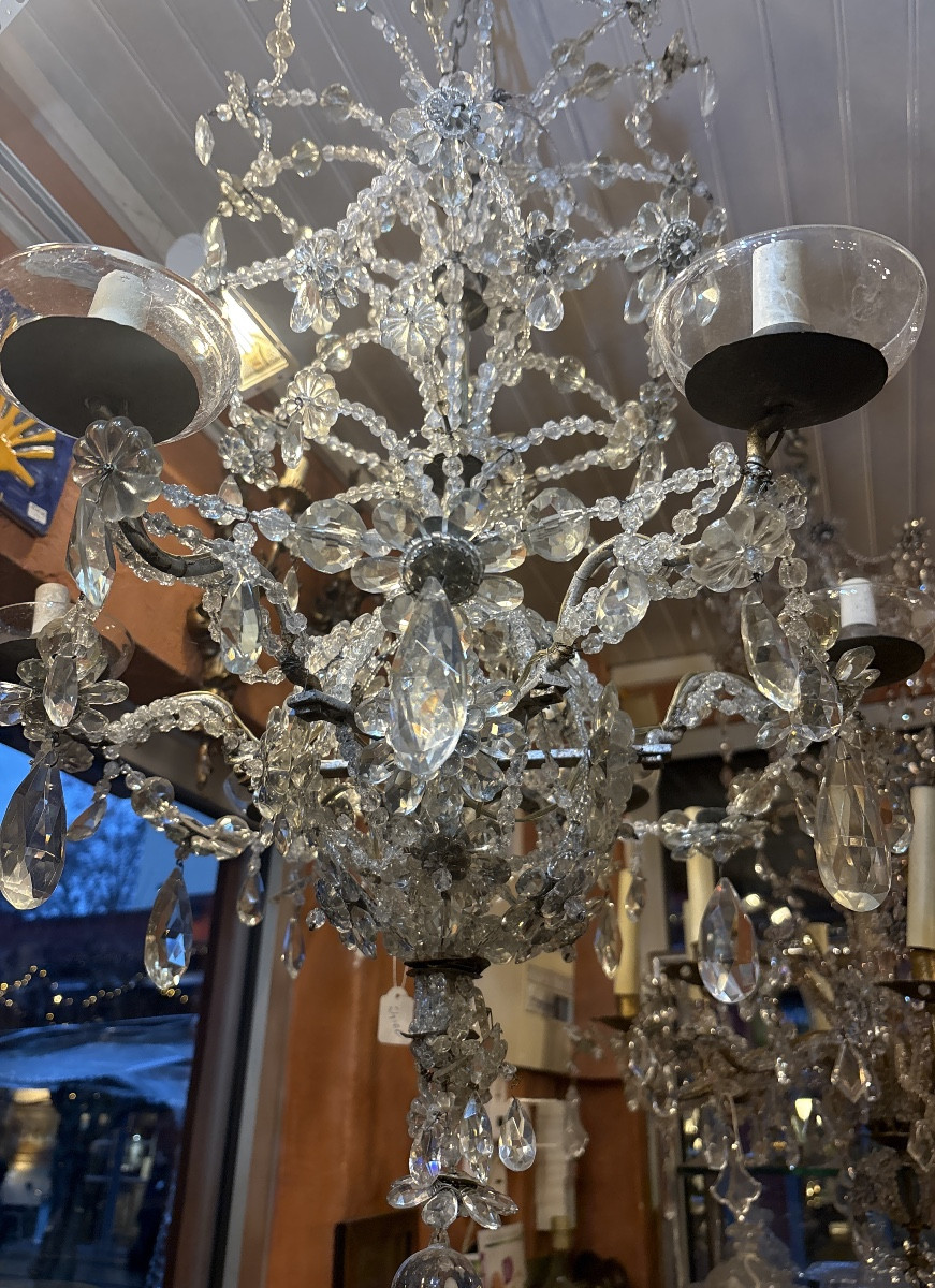 Lustre italien du XIX EME armature en fer forgé et habillage de perles baroques et taillées -photo-4