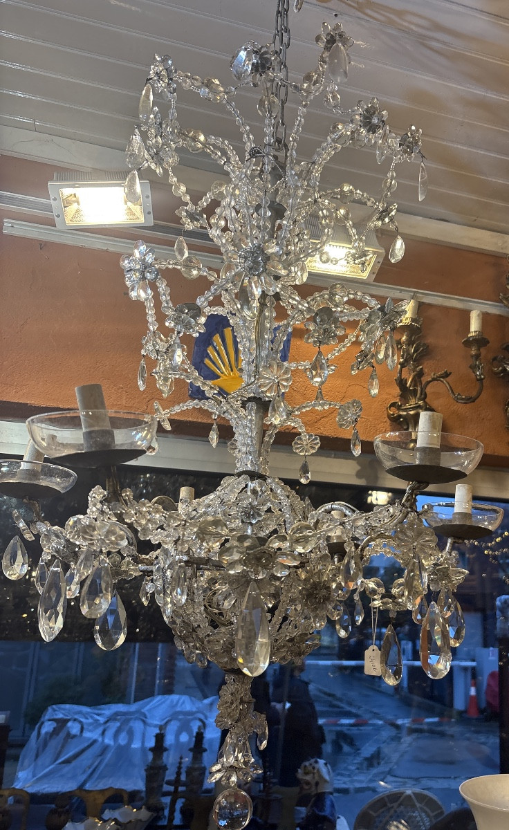 Lustre italien du XIX EME armature en fer forgé et habillage de perles baroques et taillées -photo-1