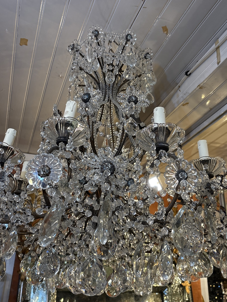 Lustre italien  des années 40/50 8 lumières  laiton et pampilles -photo-4