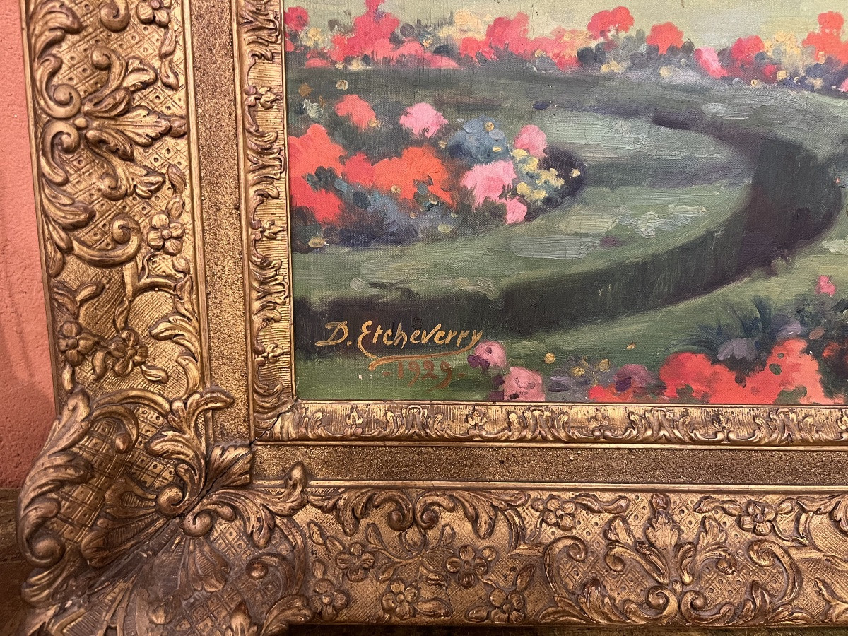 Hubert-Denis Etcheverry (1867–1950) Jardin fleuri, XXe siècle Huile sur toile, signée -photo-2