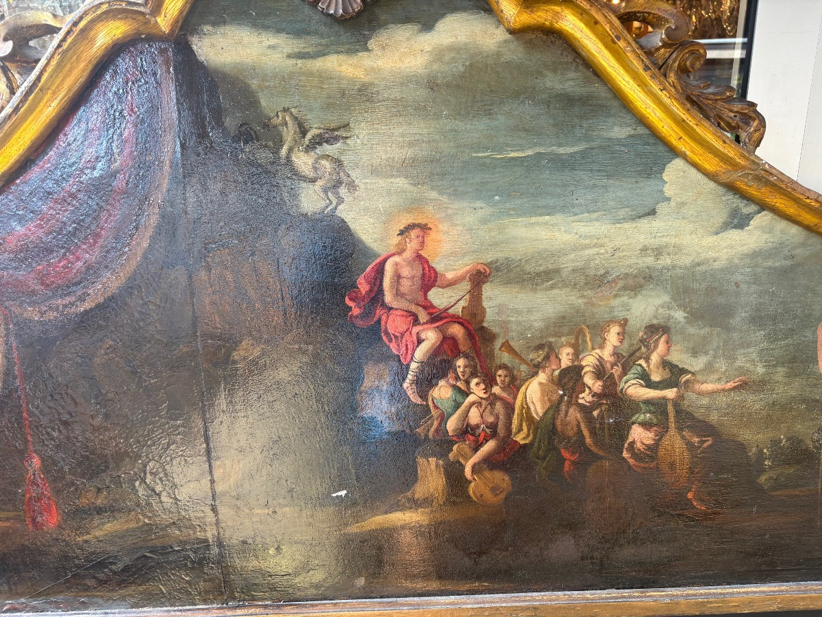 Italian Headboard On A Painted Panel, Mythological Scene, 19th Century -photo-2