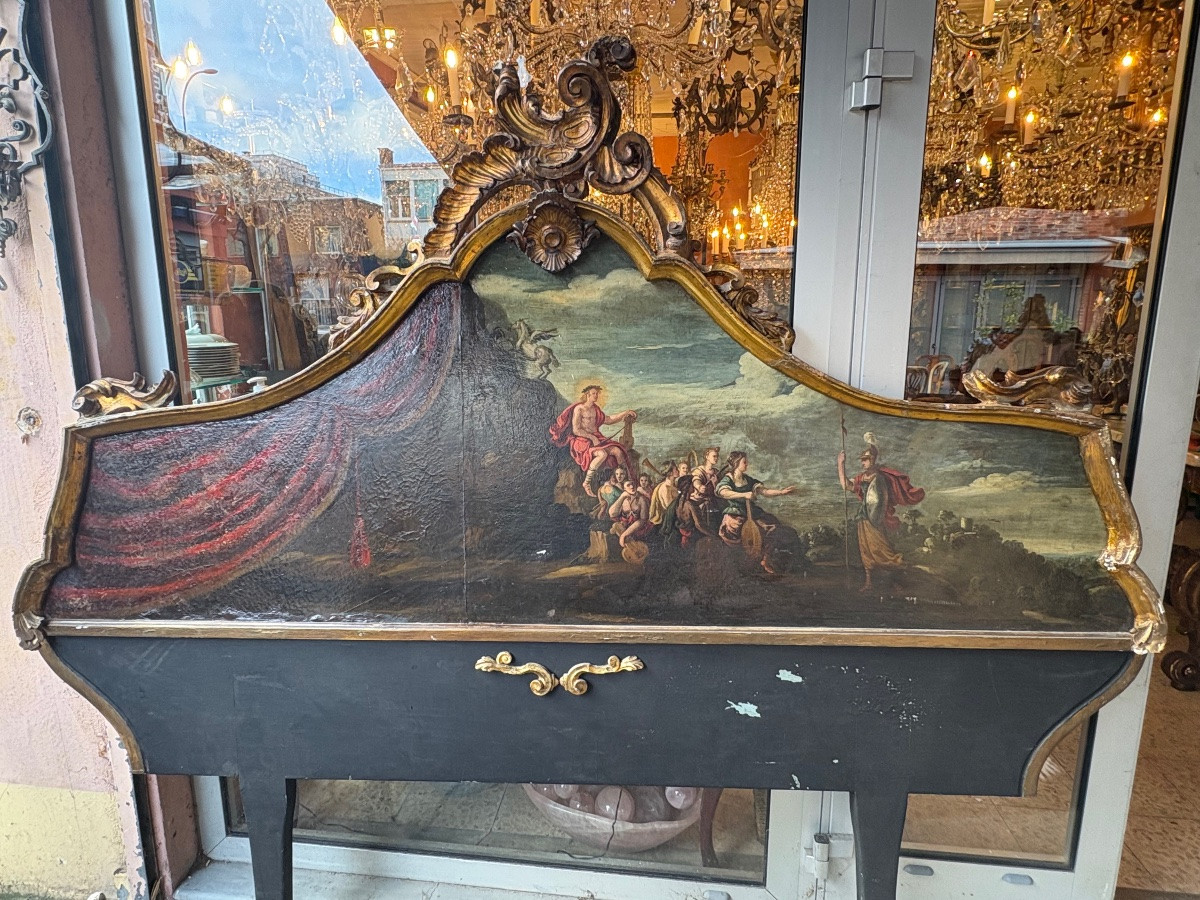 Italian Headboard On A Painted Panel, Mythological Scene, 19th Century -photo-2