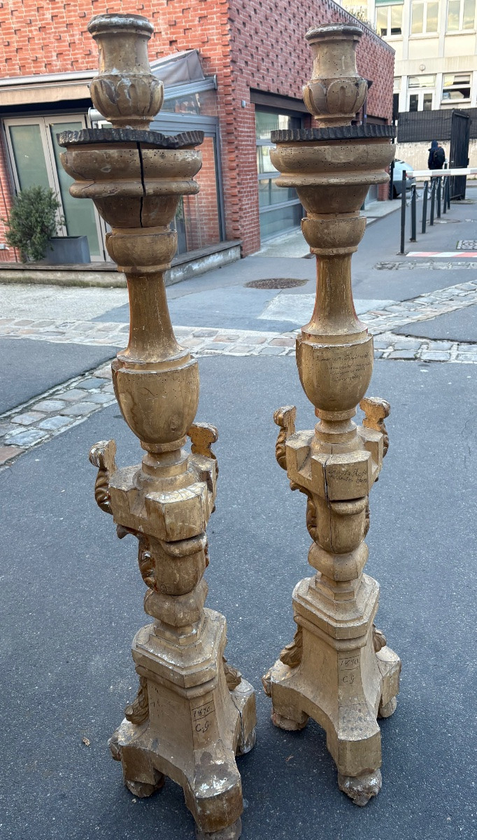 Pair Of Large Italian Giltwood Candelabra, 19th Century -photo-2