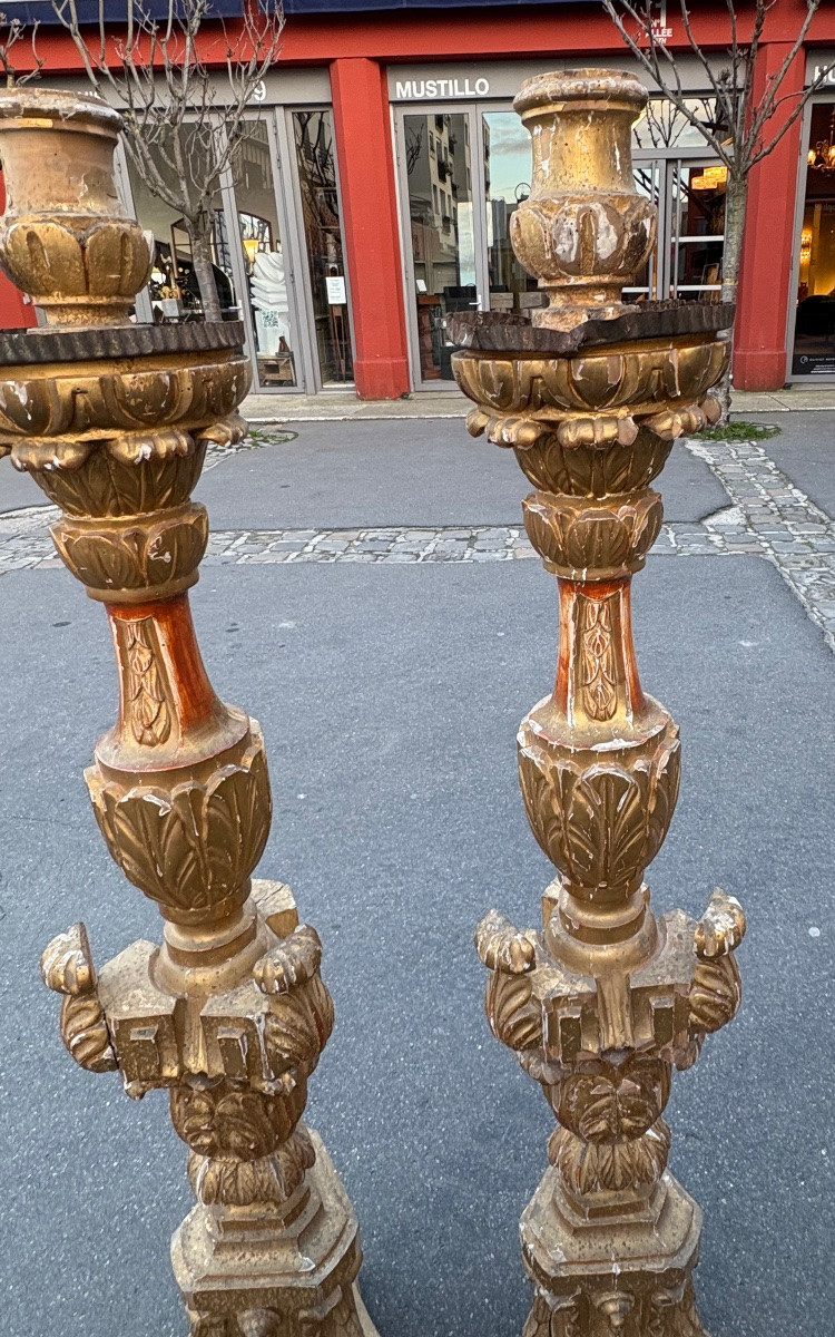Pair Of Large Italian Giltwood Candelabra, 19th Century -photo-3