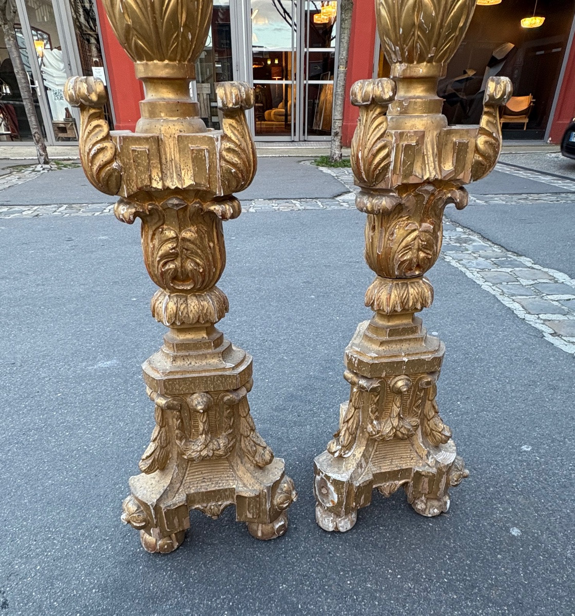 Pair Of Large Italian Giltwood Candelabra, 19th Century -photo-4