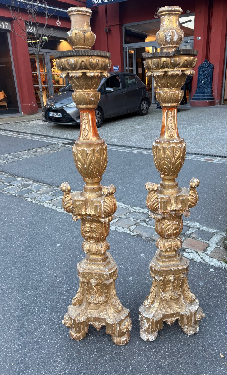 Pair Of Large Italian Giltwood Candelabra, 19th Century -photo-1
