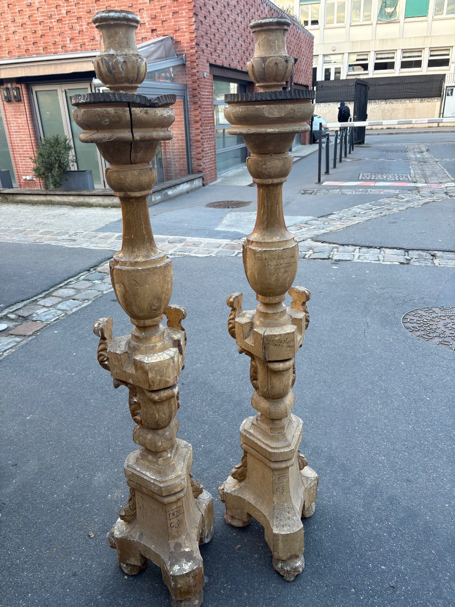 Pair Of Large Italian Giltwood Candelabra, 19th Century -photo-3
