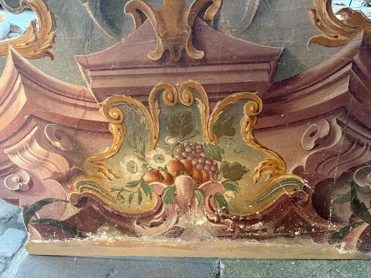   panneau peint sur bois a tempera  décor architectural italien XX EME -photo-2