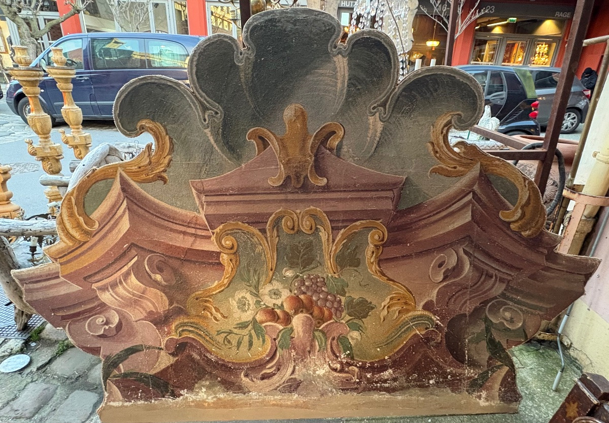   panneau peint sur bois a tempera  décor architectural italien XX EME -photo-4