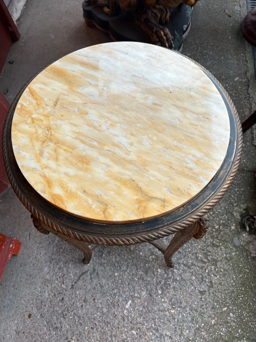 Guéridon bois doré de style L XVI fin du XIX EME dessus marbre de sienne -photo-3