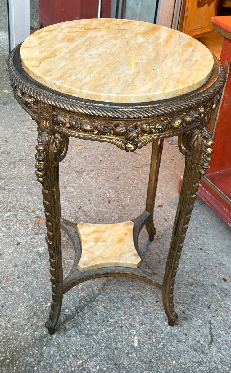 Guéridon bois doré de style L XVI fin du XIX EME dessus marbre de sienne -photo-4
