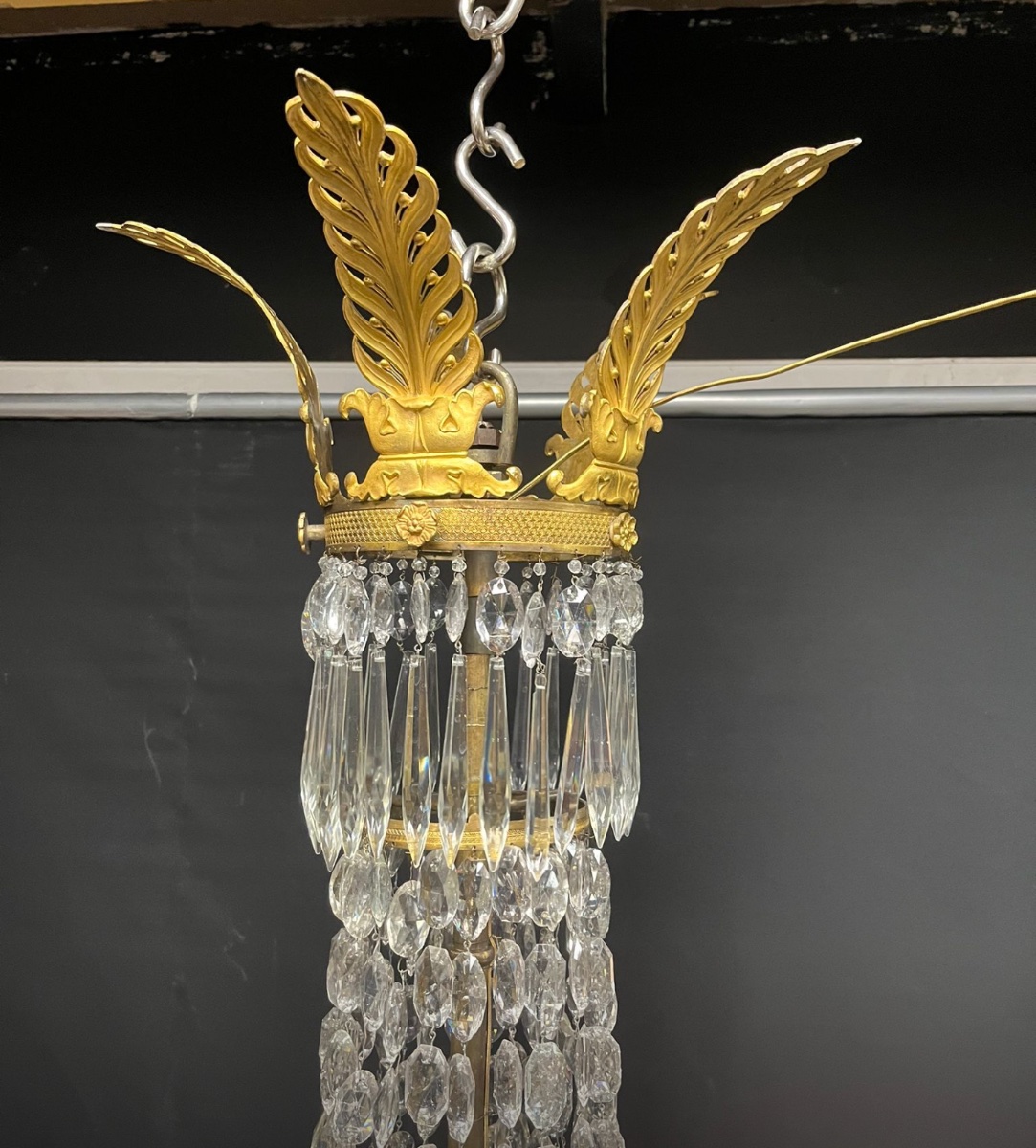 Empire Period Chandelier, Montgolfier Model, Gilt Bronze And Antique Crystals -photo-3